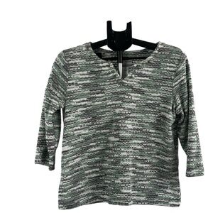 Alfred Dunner Mint Green and Gray Embellished Knit Top Neutral Boho SzPM